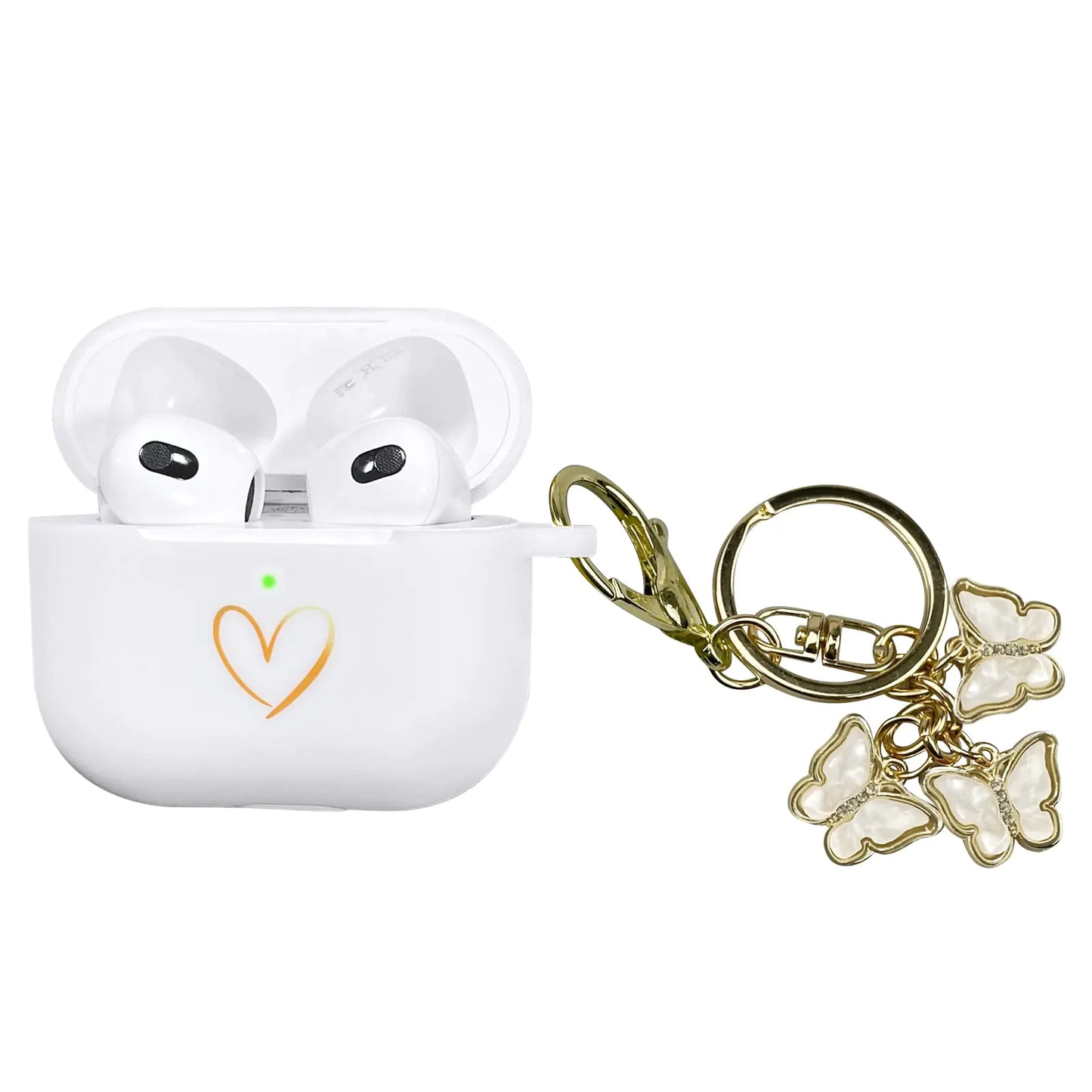 AirPods 3 Gold Heart Silicone Case & Butterfly Keychain gift
