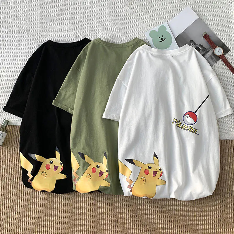 Harajuku Style Pikachu Loose Cotton T-Shirt for Men_