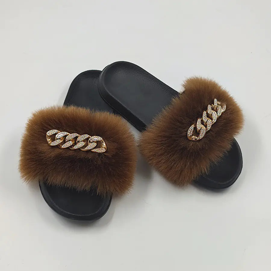 Plush Imitation Fox Fur Flip Flops Fashion Slippers women