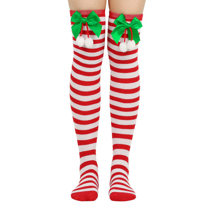 Bow Over Knee Christmas Socks for Women