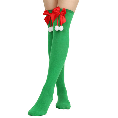 Bow Over Knee Christmas Socks for Women