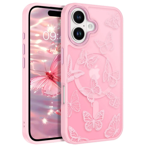 Chic Butterfly MagSafe Case for iPhone 16 Plus - Tender Pink