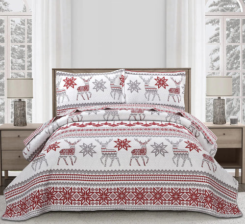 Queen Size Christmas Quilt Set with Pillow Shams decoration