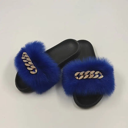 Plush Imitation Fox Fur Flip Flops Fashion Slippers women