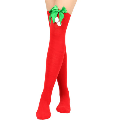 Bow Over Knee Christmas Socks for Women