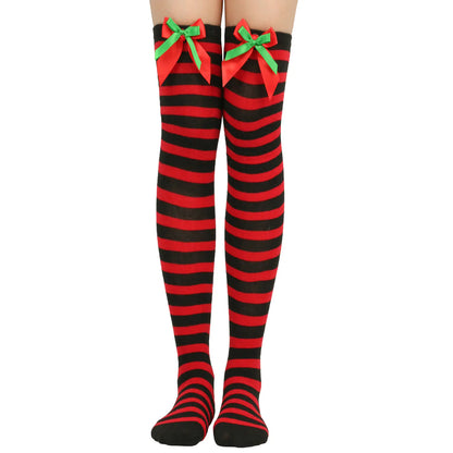 Bow Over Knee Christmas Socks for Women