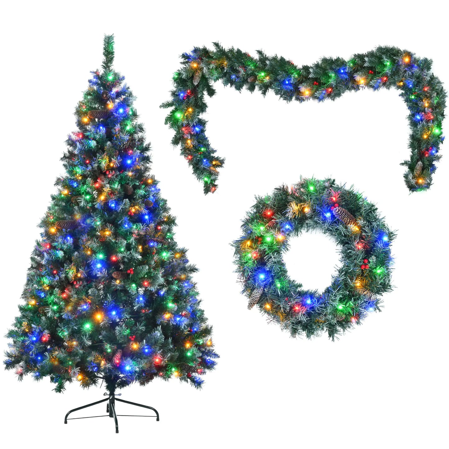 6ft Pre-Lit Dark Green Pine Christmas Tree Garland Set