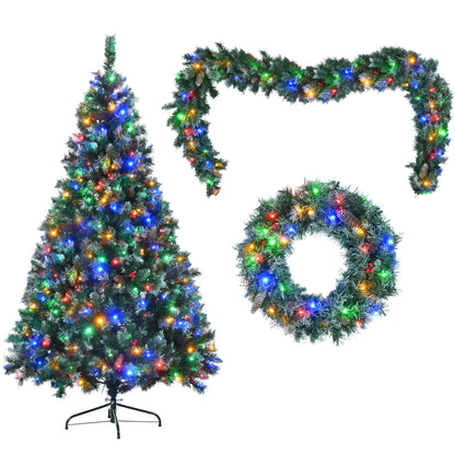 6ft Pre-Lit Dark Green Pine Christmas Tree Garland Set
