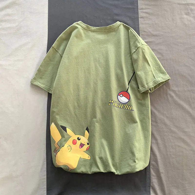 Harajuku Style Pikachu Loose Cotton T-Shirt for Men_