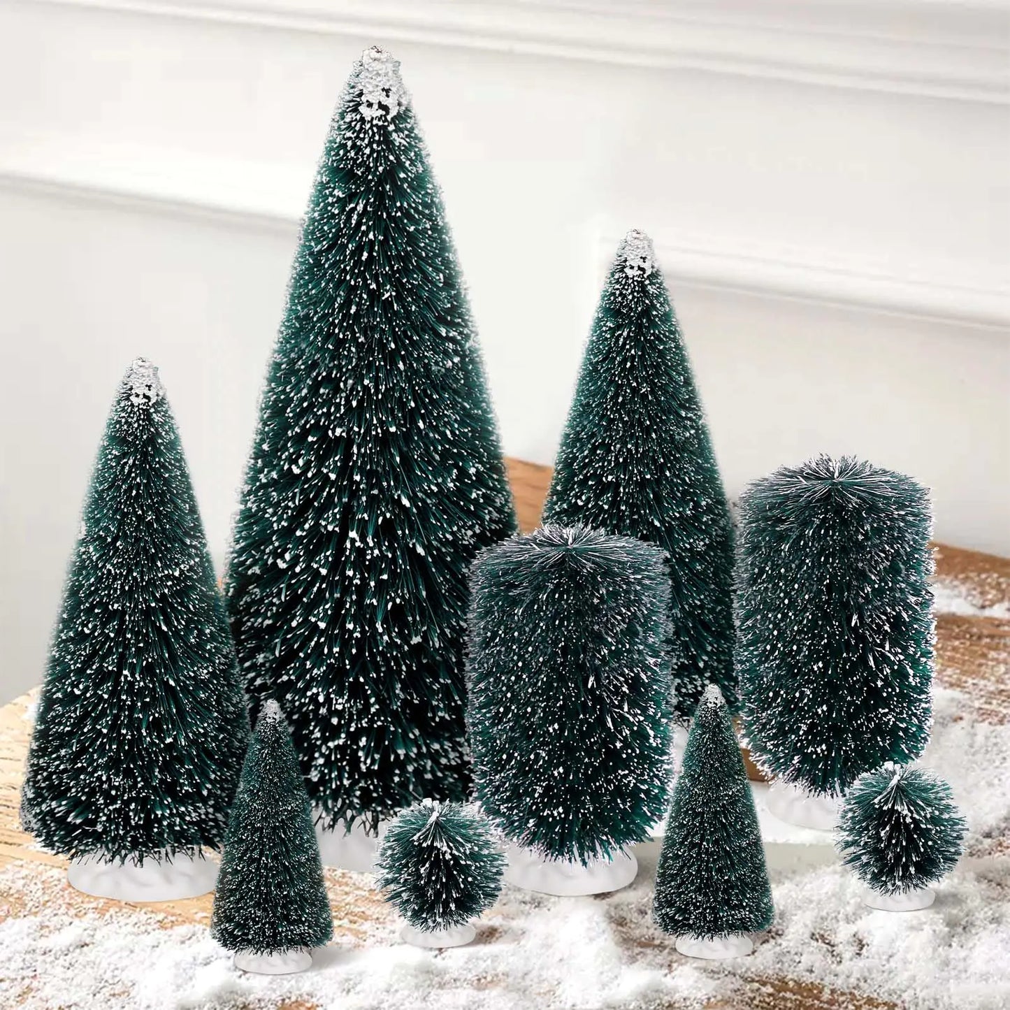 9Pcs Mini Frosty Christmas Trees for Table top