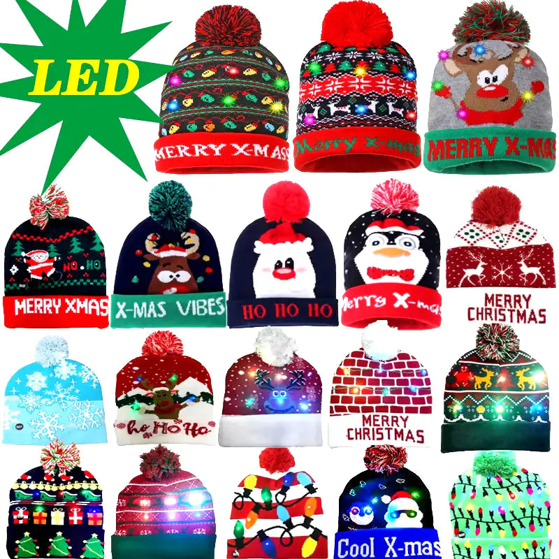 Festive LED Beanie Light-Up Christmas Hat 