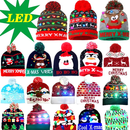 Festive LED Beanie Light-Up Christmas Hat 