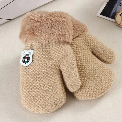 Children 's Thick Knitted Woolen Plush Mittens