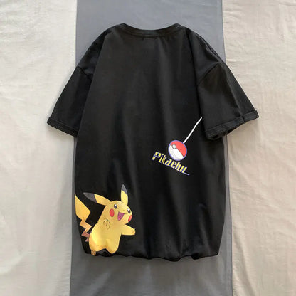 Harajuku Style Pikachu Loose Cotton T-Shirt for Men_