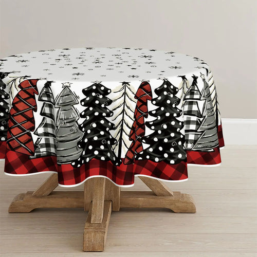 Horaldaily Festive Buffalo Plaid Christmas Tablecloth - 90" Round