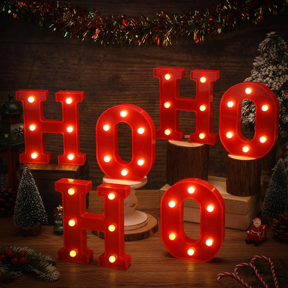 HIOSE Christmas LED Letter Lights Sign Table Decoration Christmas Light up Letters Battery Powered Letter for Home Bar Christmas Party Bedroom Tabletop Decoration Gift(Ho Ho Ho)