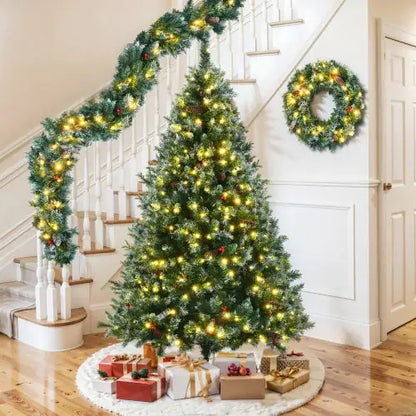 6ft Pre-Lit Dark Green Pine Christmas Tree Garland Set