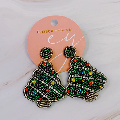 Beaded Holiday Tree Earrings women