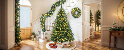 6ft Pre-Lit Dark Green Pine Christmas Tree Garland Set