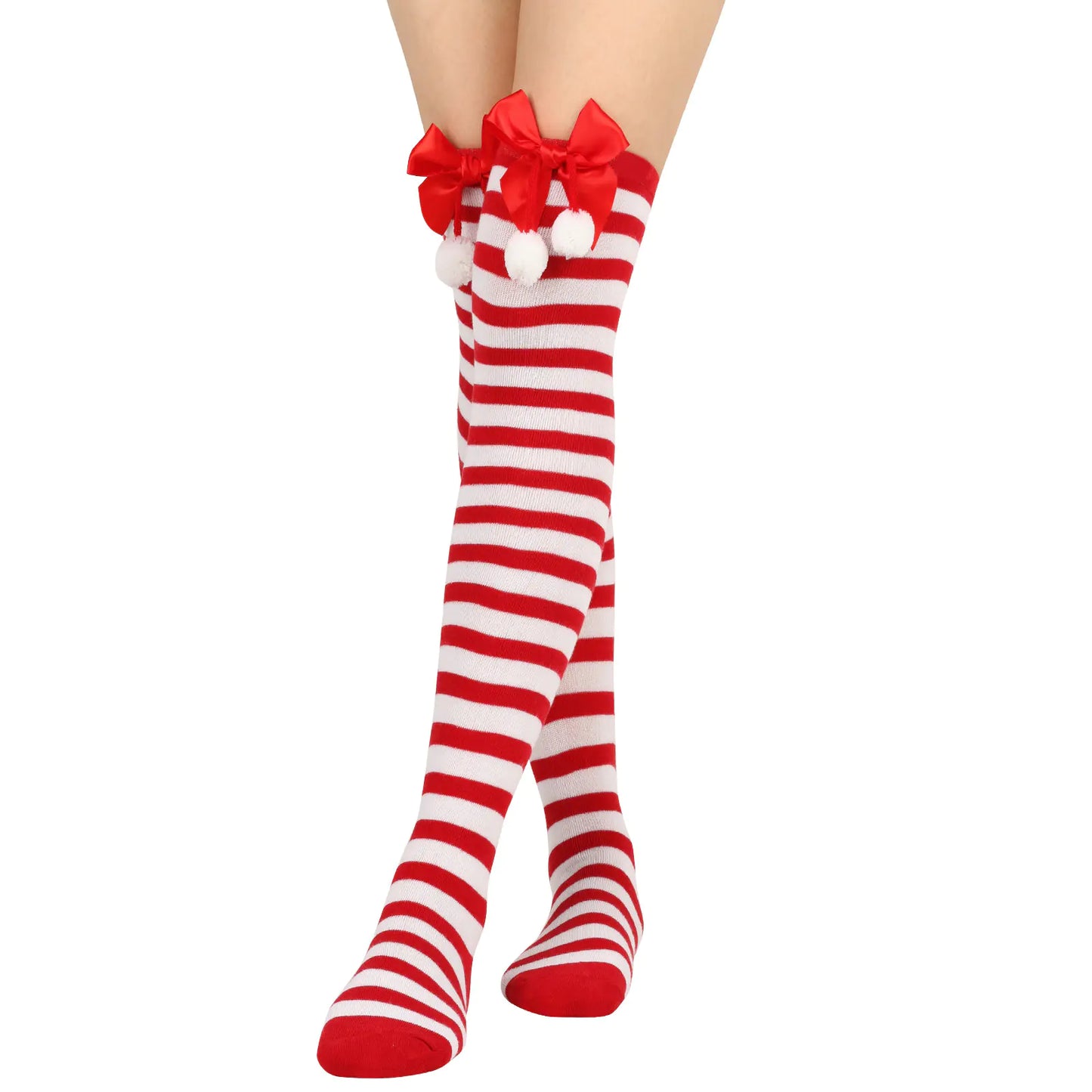 Bow Over Knee Christmas Socks for Women