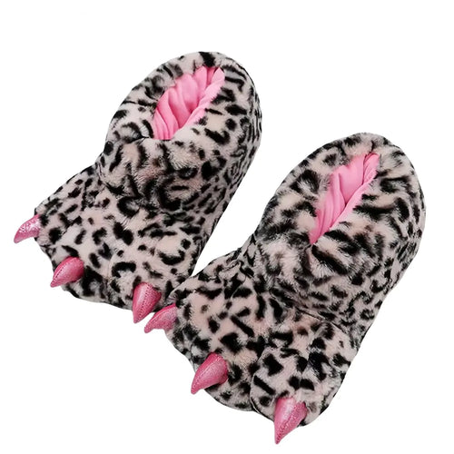 Pink Tiger Plush Paw Slippers women