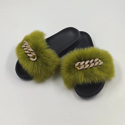 Plush Imitation Fox Fur Flip Flops Fashion Slippers women