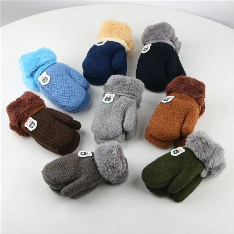 Children 's Thick Knitted Woolen Plush Mittens