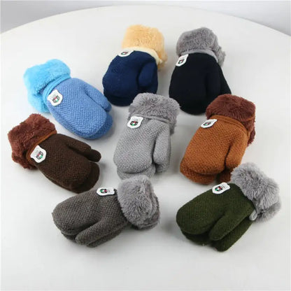 Children 's Thick Knitted Woolen Plush Mittens