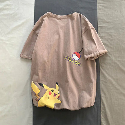 Harajuku Style Pikachu Loose Cotton T-Shirt for Men_