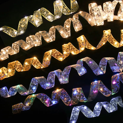 Christmas Ribbon Fairy Light String Garland for Decor 