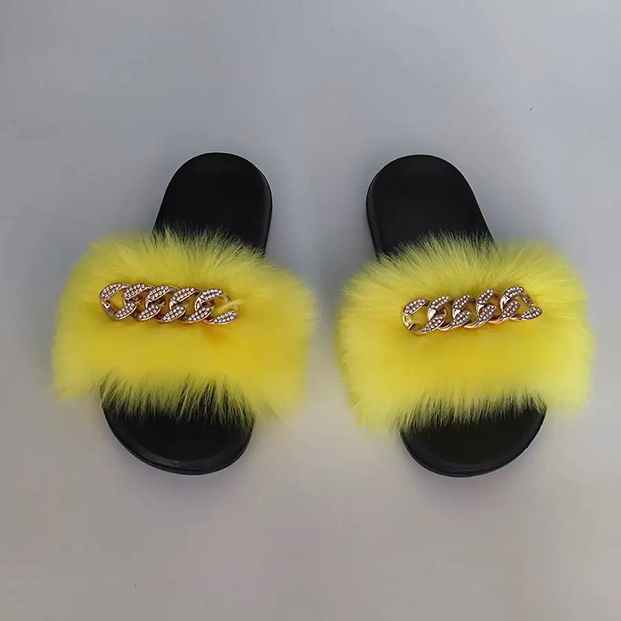 Plush Imitation Fox Fur Flip Flops Fashion Slippers women