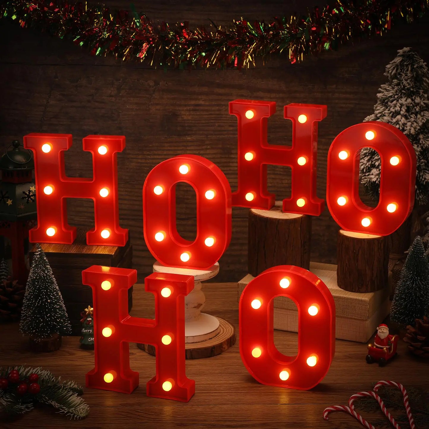 HIOSE Christmas LED Letter Lights Sign Table Decoration Christmas Light up Letters Battery Powered Letter for Home Bar Christmas Party Bedroom Tabletop Decoration Gift(Ho Ho Ho)