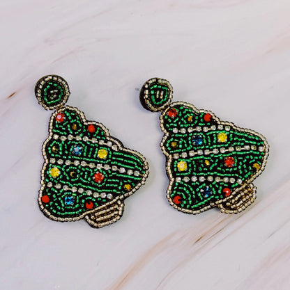 Beaded Holiday Tree Earrings women