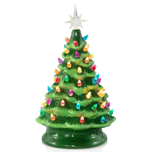 Vintage Ceramic LED Christmas Tree 13 Inch Tabletop Decor
