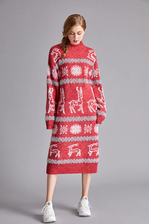 Christmas Reindeer Velvet Sweater Dress for Women