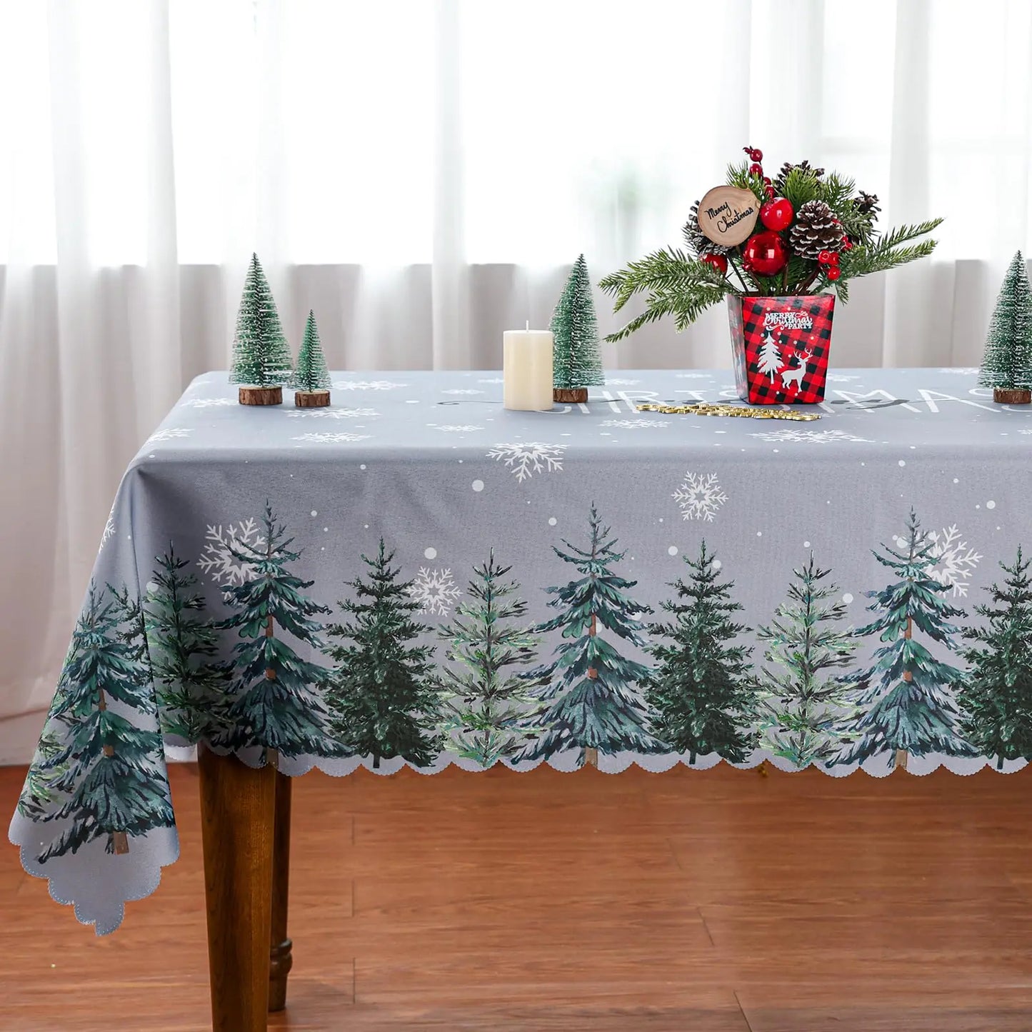 Festive Christmas Tree Tablecloth 60x84 Inch