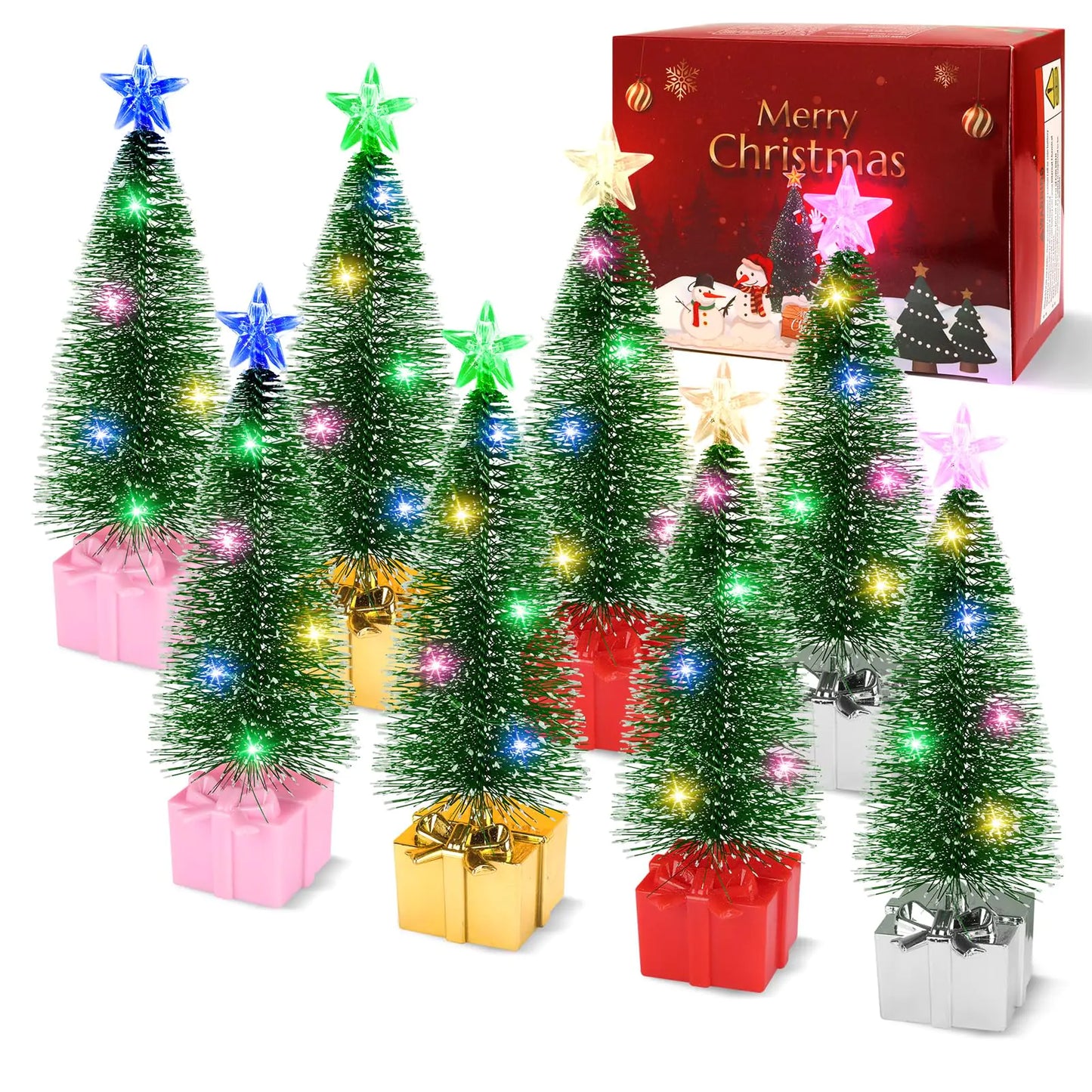 Mini Christmas Tree with Lights 8 Pack Table top Christmas