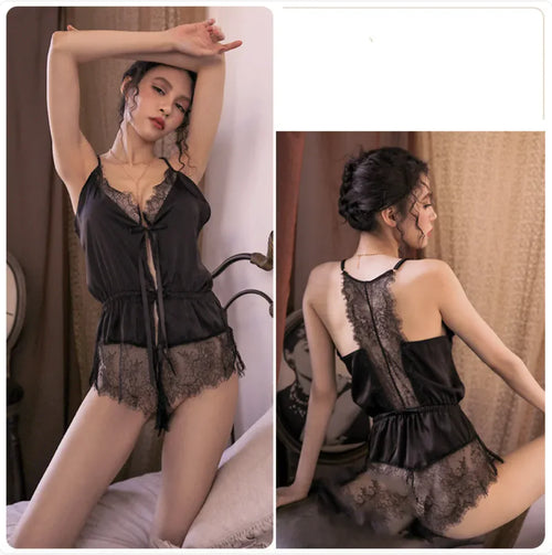 Sexy Lace Ice Silk Pajama Set women