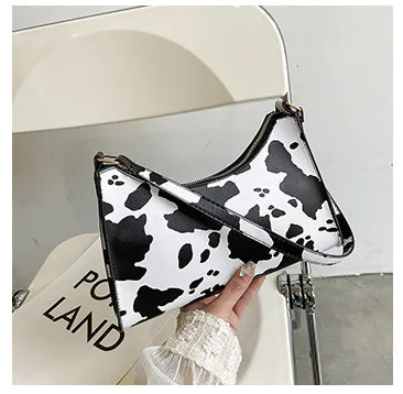 Vintage Cow Print Baguette Bag - Stylish Tote Handbag women