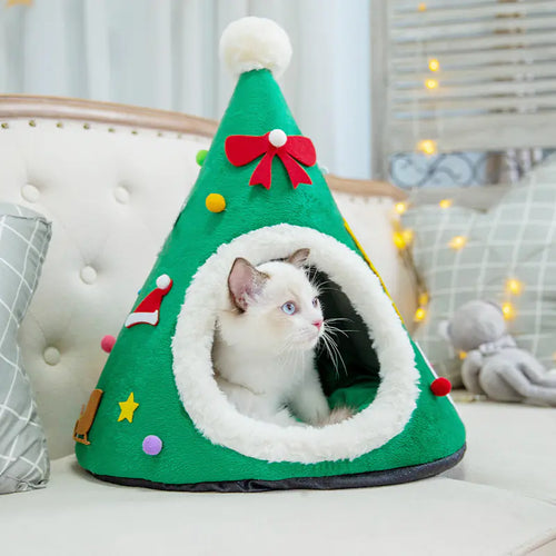 Warm Cat Nest in Christmas Hat Shape for Winter