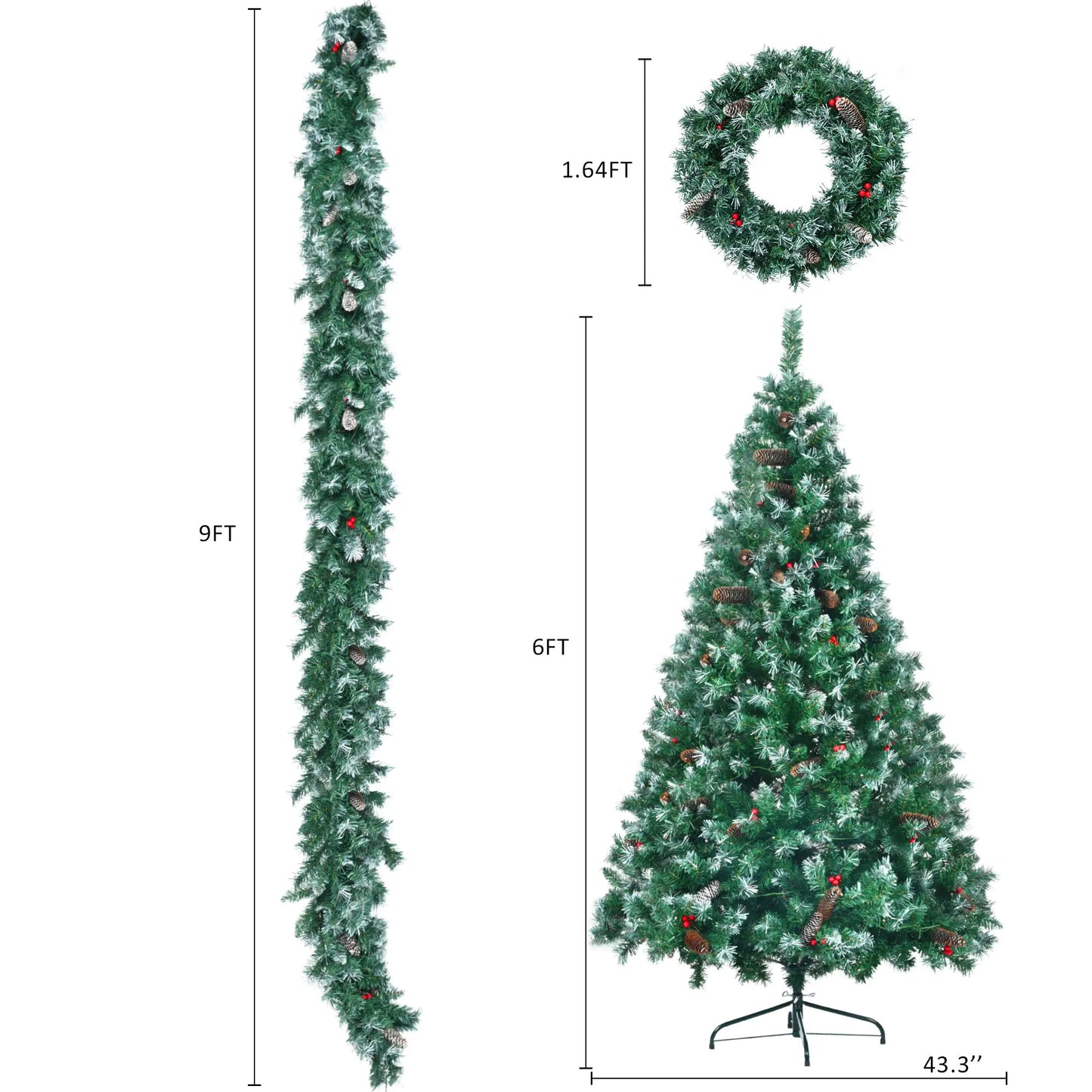 6ft Pre-Lit Dark Green Pine Christmas Tree Garland Set