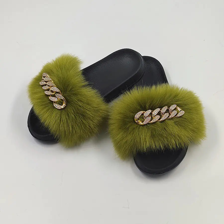 Plush Imitation Fox Fur Flip Flops Fashion Slippers women