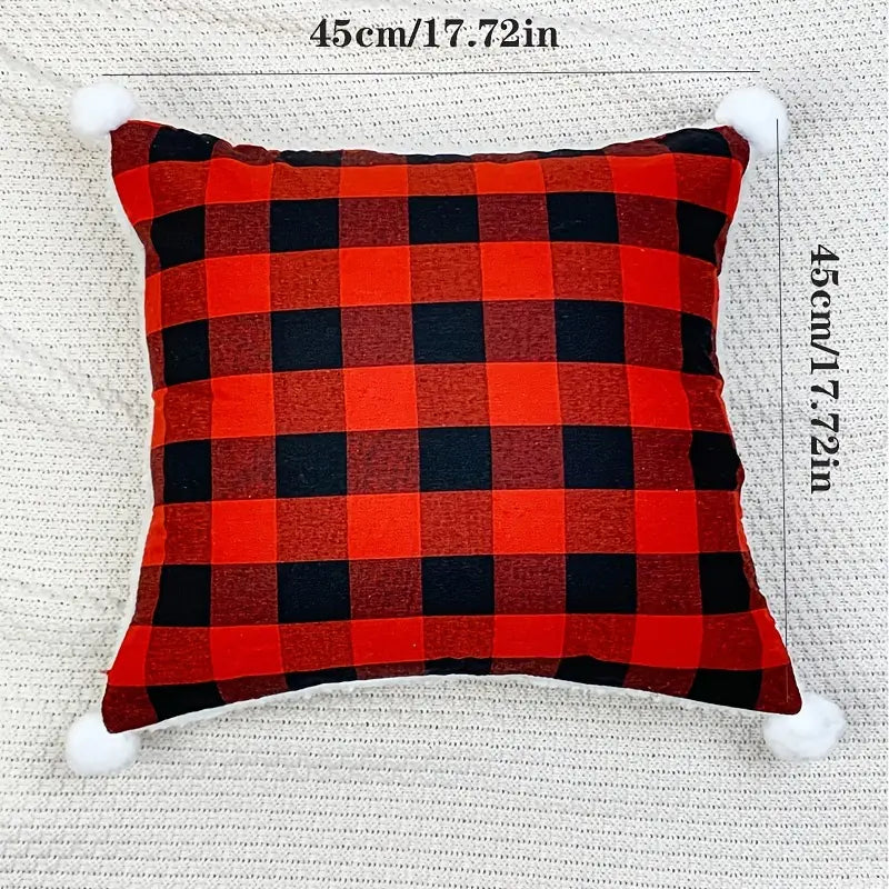 Christmas Pillowcase with Red Plaid &amp; Fur , 17.72in