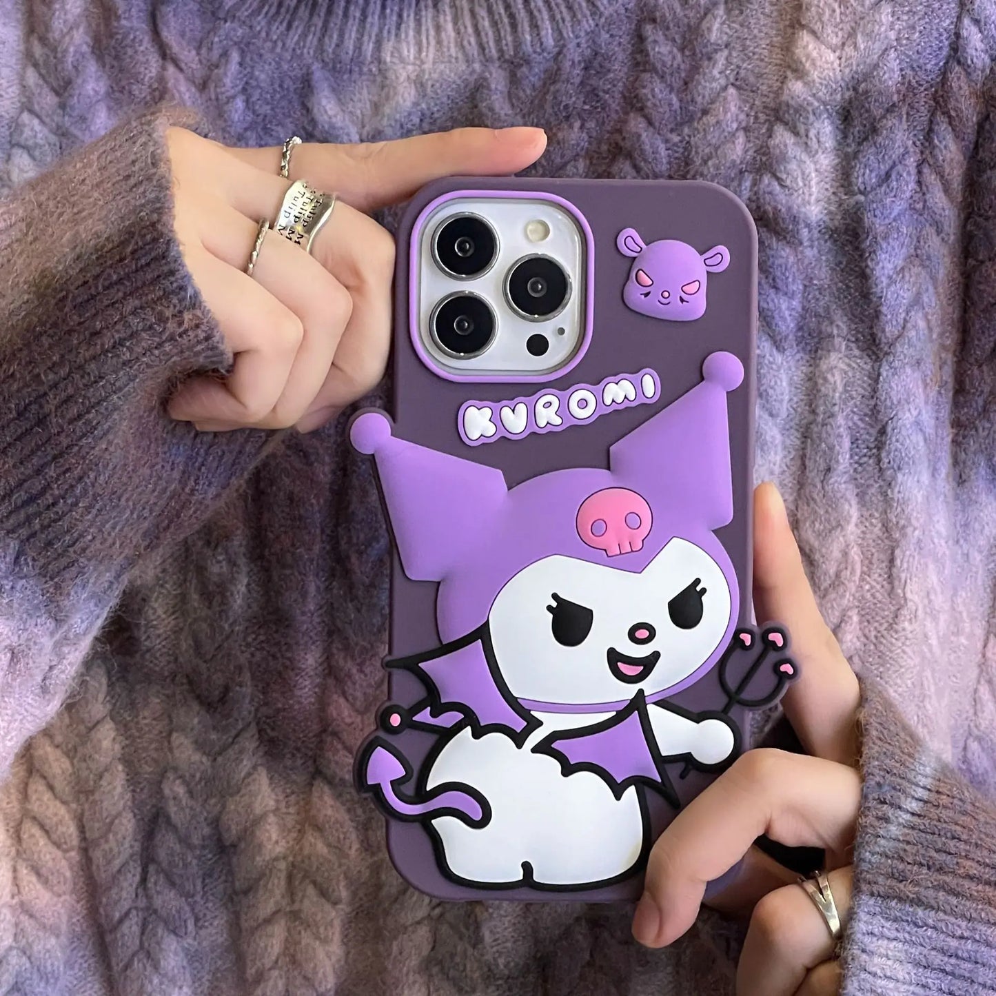 Dark Purple Kuromi Silicone Case_ for iPhone 15 Pro Max
