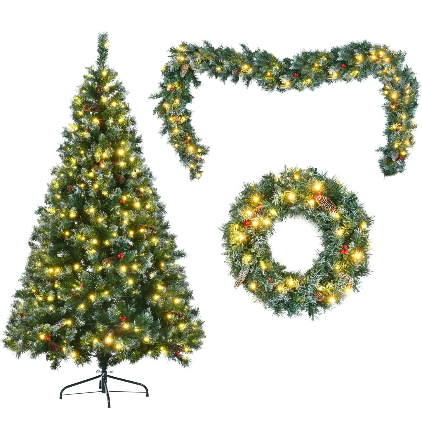 6ft Pre-Lit Dark Green Pine Christmas Tree Garland Set