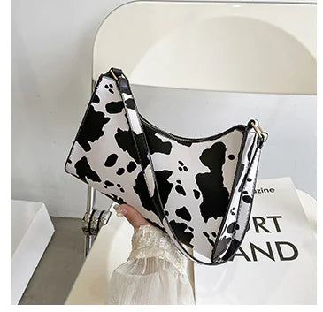 Vintage Cow Print Baguette Bag - Stylish Tote Handbag women
