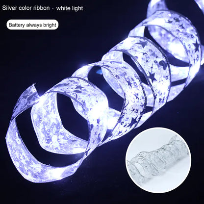 Christmas Ribbon Fairy Light String Garland for Decor 