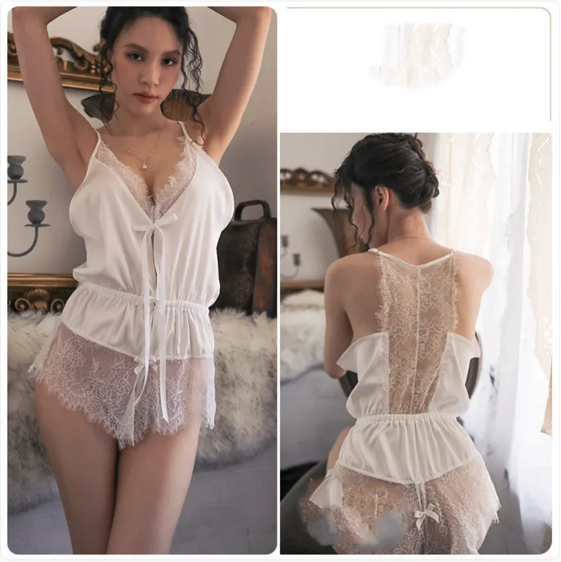 Sexy Lace Ice Silk Pajama Set women