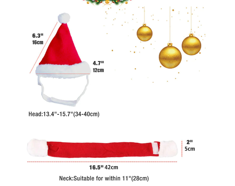 Christmas Outfit, Hat &amp; Scarf Set for Pets