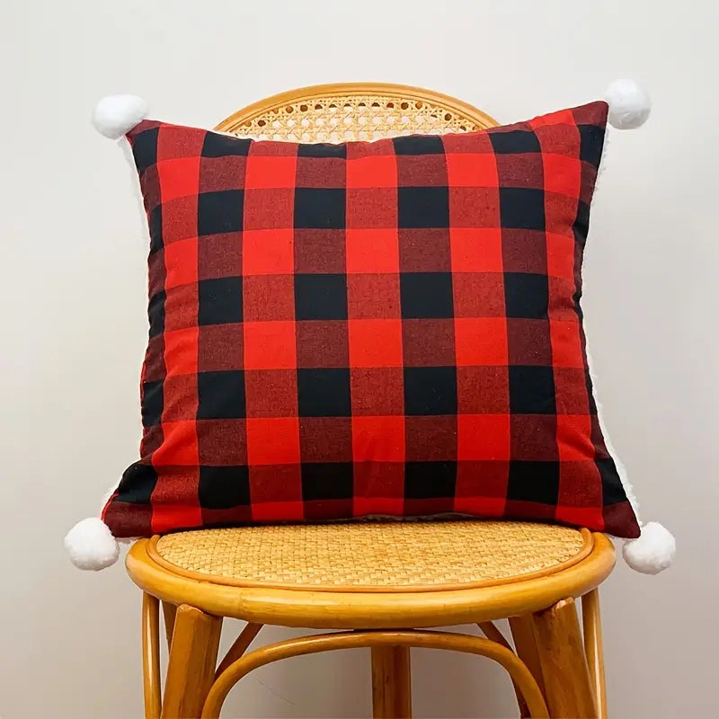 Christmas Pillowcase with Red Plaid &amp; Fur , 17.72in